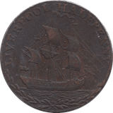 1792 HALFPENNY TOKEN LIVERPOOL SHIP SHIELD OF ARMS - HALFPENNY TOKEN - Cambridgeshire Coins