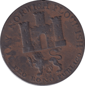 1792 HALFPENNY TOKEN NORWICH ARMS CASTLE - HALFPENNY TOKEN - Cambridgeshire Coins