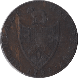 1792 J. KERSHAW HALFPENNY TOKEN ROCHDALE - HALFPENNY TOKENS - Cambridgeshire Coins