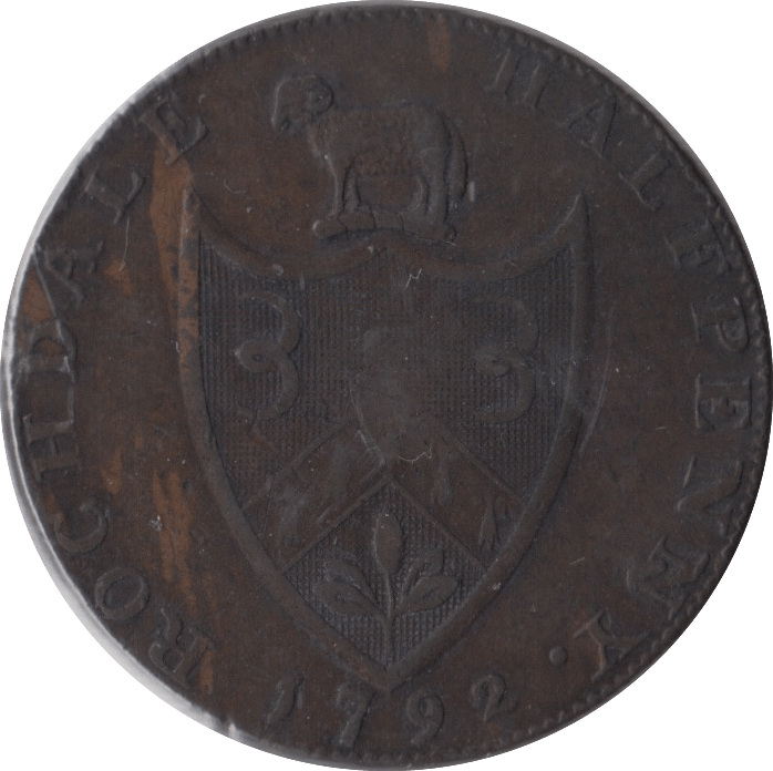 1792 J. KERSHAW HALFPENNY TOKEN ROCHDALE - HALFPENNY TOKENS - Cambridgeshire Coins