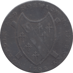 1792 NORWICH ARMS CASTLE HALFPENNY TOKEN - HALFPENNY TOKEN - Cambridgeshire Coins