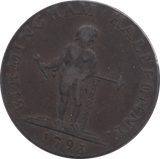 1793 HALF PENNY TOKEN BIRMINGHAM - HALFPENNY TOKEN - Cambridgeshire Coins