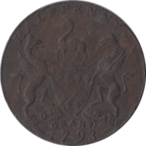 1793 HALFPENNY TOKEN EAST INDIA HOUSE - HALFPENNY TOKENS - Cambridgeshire Coins