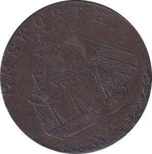 1793 HALFPENNY TOKEN EMSWORTH J STRIDE SHIP - HALFPENNY TOKEN - Cambridgeshire Coins