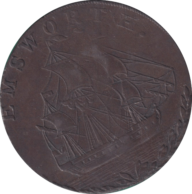 1793 HALFPENNY TOKEN EMSWORTH J STRIDE SHIP - HALFPENNY TOKEN - Cambridgeshire Coins