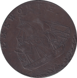 1793 HALFPENNY TOKEN EMSWORTH J STRIDE SHIP - HALFPENNY TOKEN - Cambridgeshire Coins