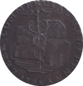 1793 HALFPENNY TOKEN LEEK CLASPED HANDS - HALFPENNY TOKEN - Cambridgeshire Coins