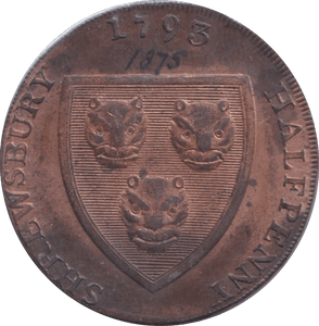 1793 SHREWSBURY HALFPENNY TOKEN - HALFPENNY TOKEN - Cambridgeshire Coins