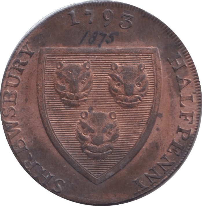 1793 SHREWSBURY HALFPENNY TOKEN - HALFPENNY TOKEN - Cambridgeshire Coins