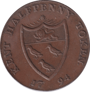1794 HALF PENNY TOKEN KENT - HALFPENNY TOKEN - Cambridgeshire Coins