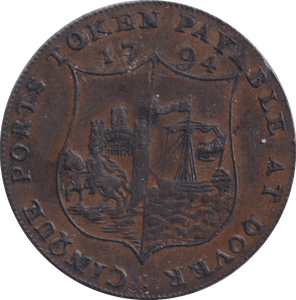 1794 HALFPENNY PORT DOVER TOKEN - HALFPENNY TOKENS - Cambridgeshire Coins