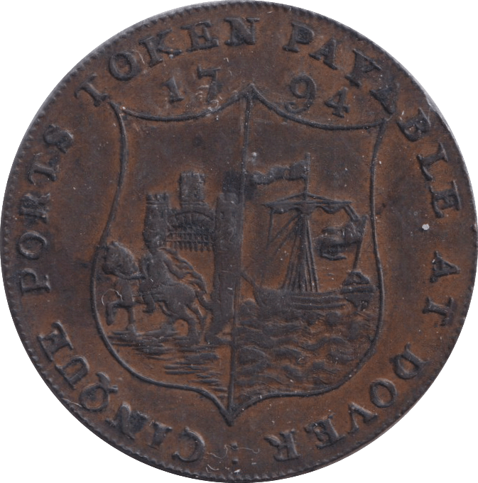 1794 HALFPENNY PORT DOVER TOKEN - HALFPENNY TOKENS - Cambridgeshire Coins