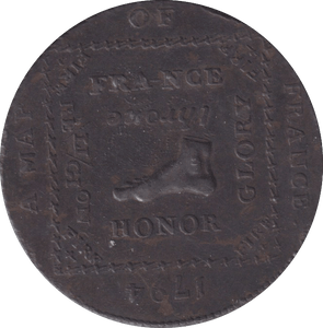 1794 HALFPENNY TOKEN MIDDLESEX HOMOUR UNDER FOOT - HALFPENNY TOKEN - Cambridgeshire Coins