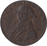 1794 HALFPENNY TOKEN MIDDLESEX J.LACKINGTON CHEAPEST BOOKSELLER FAME ANGEL TRUMPET - HALFPENNY TOKENS - Cambridgeshire Coins