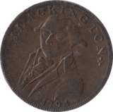 1794 HALFPENNY TOKEN MIDDLESEX J.LACKINGTON CHEAPEST BOOKSELLER FAME ANGEL TRUMPET - HALFPENNY TOKENS - Cambridgeshire Coins