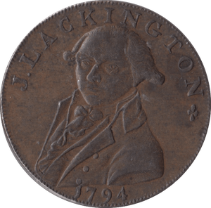 1794 HALFPENNY TOKEN MIDDLESEX J.LACKINGTON CHEAPEST BOOKSELLER FAME ANGEL TRUMPET - HALFPENNY TOKENS - Cambridgeshire Coins