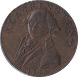 1794 HALFPENNY TOKEN MIDDLESEX J.LACKINGTON CHEAPEST BOOKSELLER FAME ANGEL TRUMPET - HALFPENNY TOKENS - Cambridgeshire Coins