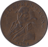 1794 HALFPENNY TOKEN MIDDLESEX J.LACKINGTON CHEAPEST BOOKSELLER FAME ANGEL TRUMPET - HALFPENNY TOKENS - Cambridgeshire Coins