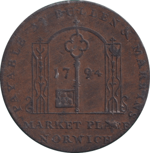 1794 HALFPENNY TOKEN NORWICH PLOUGH - HALFPENNY TOKEN - Cambridgeshire Coins