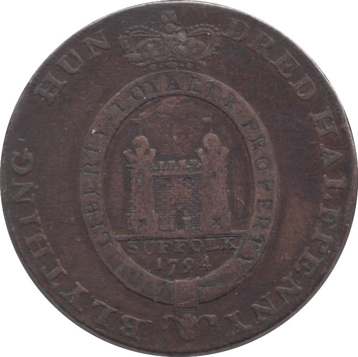 1794 HALFPENNY TOKEN SUFFOLK BLYTHING GARTER AND CASTLE - HALFPENNY TOKEN - Cambridgeshire Coins