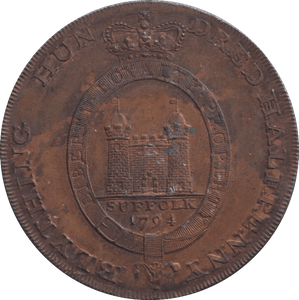 1794 HALFPENNY TOKEN SUFFOLK - HALFPENNY TOKEN - Cambridgeshire Coins