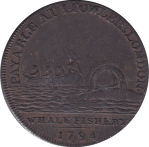 1794 WHALE FISHING HALFPENNY TOKEN - HALFPENNY TOKEN - Cambridgeshire Coins