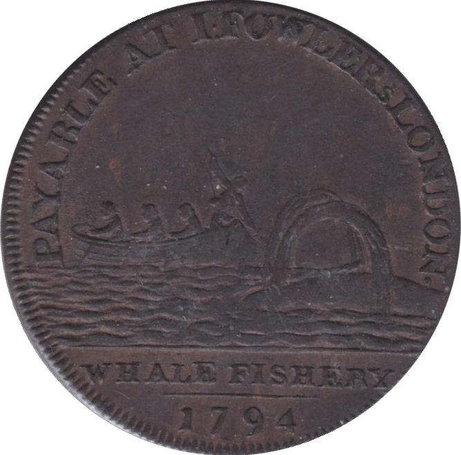 1794 WHALE FISHING HALFPENNY TOKEN - HALFPENNY TOKEN - Cambridgeshire Coins