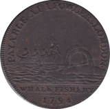 1794 WHALE FISHING HALFPENNY TOKEN - HALFPENNY TOKEN - Cambridgeshire Coins
