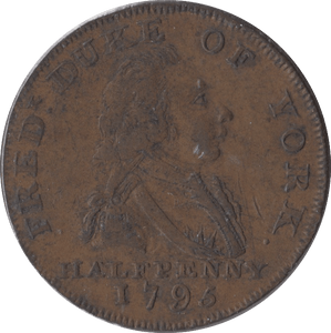 1795 HALF PENNY SHIP TRADE TOKEN YORK - HALFPENNY TOKENS - Cambridgeshire Coins