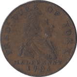 1795 HALF PENNY SHIP TRADE TOKEN YORK - HALFPENNY TOKENS - Cambridgeshire Coins