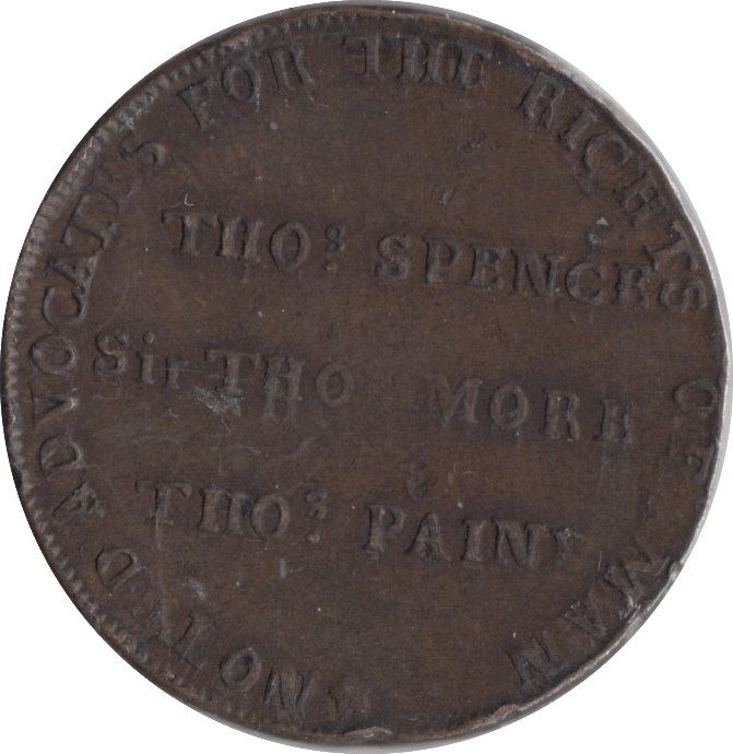 1795 HALF PENNY THOMAS SPENCE MORE AND PAINE PIG MEAT TOKEN MIDDLESEX - HALFPENNY TOKENS - Cambridgeshire Coins