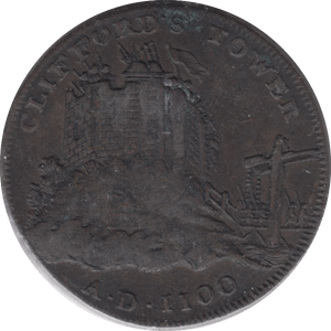 1795 HALFPENNY CONDER CLIFFORDS TOWER TOKEN YORK - HALFPENNY TOKENS - Cambridgeshire Coins