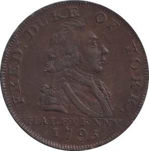 1795 HALFPENNY TOKEN DUKE OF YORK SHIP - HALFPENNY TOKEN - Cambridgeshire Coins