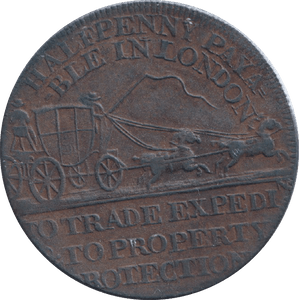 1795 HALFPENNY TOKEN MAIL COACH - HALFPENNY TOKEN - Cambridgeshire Coins