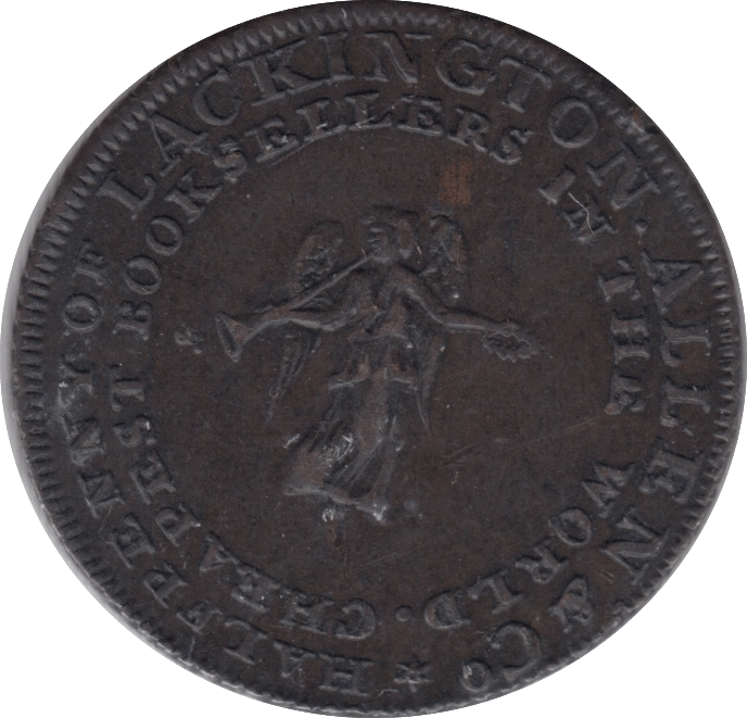 1795 HALFPENNY TOKEN MIDDLESEX J.LACKINGTON CHEAPEST BOOKSELLER FAME ANGEL TRUMPET - HALFPENNY TOKENS - Cambridgeshire Coins