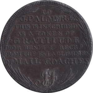 1797 PALMERS STAGE COACH HALFPENNY TOKEN - HALFPENNY TOKEN - Cambridgeshire Coins