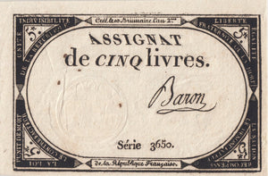1798 FIVE LIVRES BANKNOTE FRANCE REF 515 - World Banknotes - Cambridgeshire Coins
