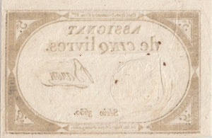 1798 FIVE LIVRES BANKNOTE FRANCE REF 515 - World Banknotes - Cambridgeshire Coins