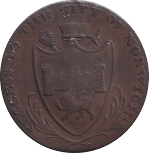 1799 HALFPENNY TOKEN NORWICH SHIP ARMS - HALFPENNY TOKEN - Cambridgeshire Coins