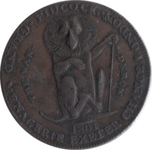 1801 PIDCOCKS MENAGERIE HALFPENNY TOKEN EXETER - HALFPENNY TOKENS - Cambridgeshire Coins