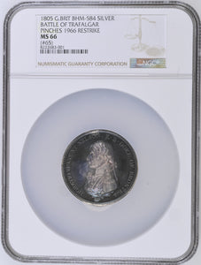 1805 BATTLE OF TRAFALGAR PINCHES 1966 RESTRIKE SILVER MS 66 - NGC OTHER COINS - Cambridgeshire Coins