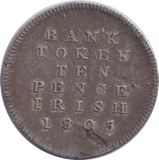 1805 SILVER TEN PENCE BANK TOKEN IRELAND - BANK TOKEN - Cambridgeshire Coins