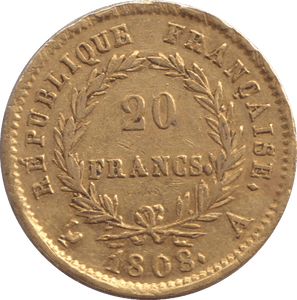 1808 GOLD 20 FRANCS FRANCE - GOLD WORLD COINS - Cambridgeshire Coins