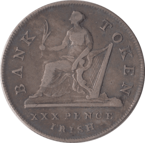 1808 SILVER BANK OF IRELAND TOKEN THIRTY PENCE GEORGE III - BANK TOKEN - Cambridgeshire Coins