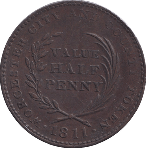 1811 HALFPENNY TOKEN WORCESTER - HALFPENNY TOKEN - Cambridgeshire Coins