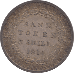 1811 SILVER BANK TOKEN THREE SHILLING - BANK TOKEN - Cambridgeshire Coins
