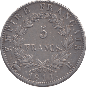 1811 SILVER FRANCE 5 FRANCS ROUEN MINT - SILVER WORLD COINS - Cambridgeshire Coins