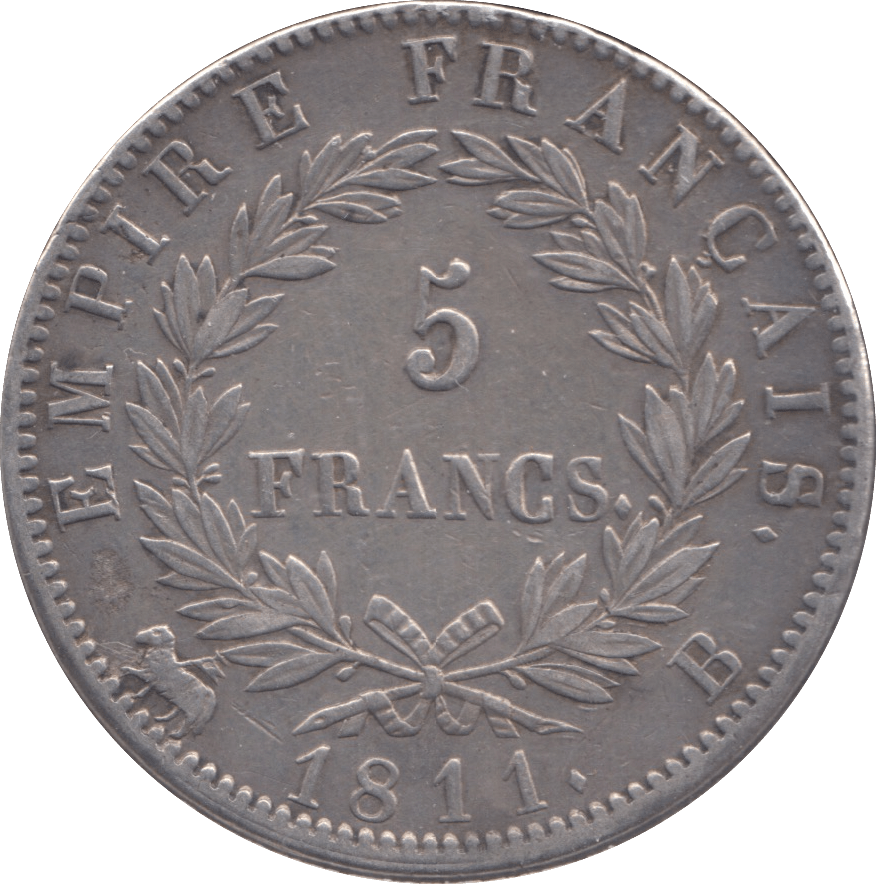 1811 SILVER FRANCE 5 FRANCS ROUEN MINT - SILVER WORLD COINS - Cambridgeshire Coins
