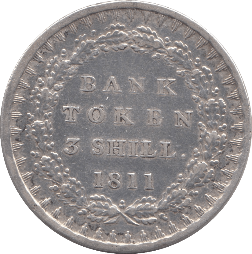 1811 SILVER THREE SHILLING BANK TOKEN ( VF ) - BANK TOKEN - Cambridgeshire Coins