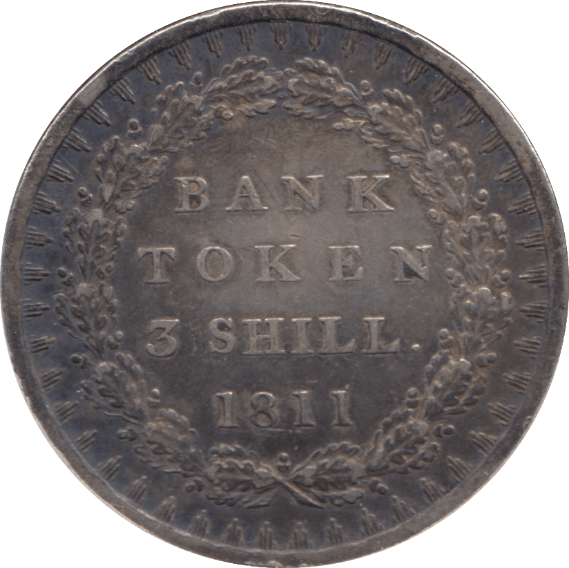 1811 SILVER THREE SHILLING BANK TOKEN - BANK TOKEN - Cambridgeshire Coins